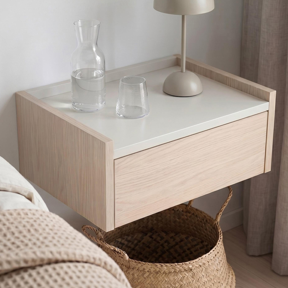 Decortie Brisa Single Door Sonoma Oak Wall Mounted Bedside Table Image 1