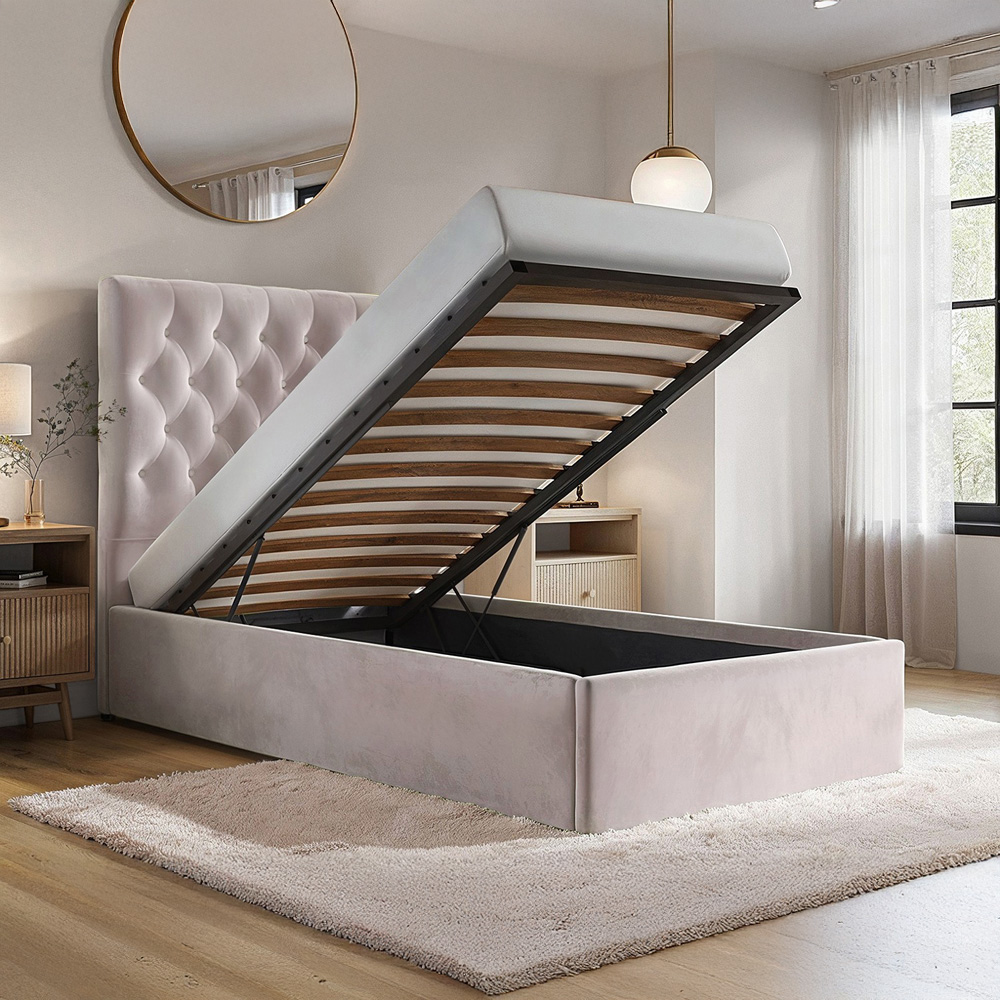 Flair Milan Single Pink Velvet Ottoman Bed Image 5