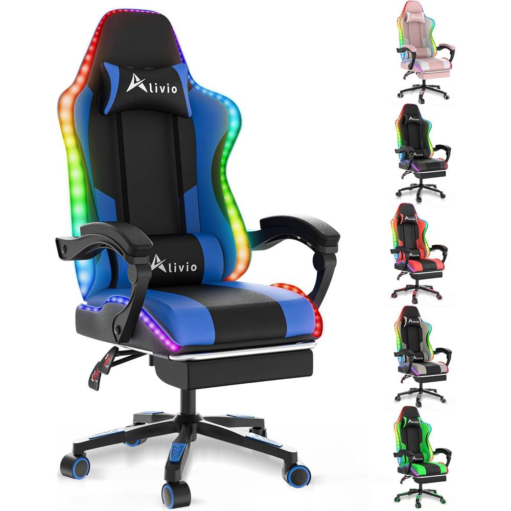 Alivio Blue PU Leather Wireless App Control LED Gaming Chair with Massage Lumbar Cushion Image 2