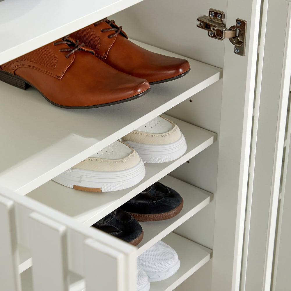 Home Source Halden 3 Door White Shoe Cabinet with Adjustable Shelves Image 4