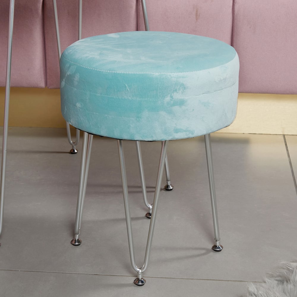 CARME Home French Riviera Single Drawer Baby Blue Upholstered Velvet Dressing Table Set Image 5