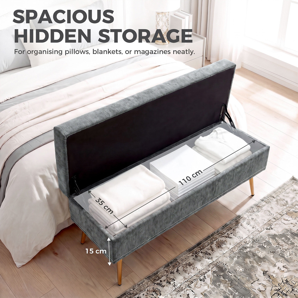 HOMCOM Grey Chenille Ottoman Storage Box Image 5