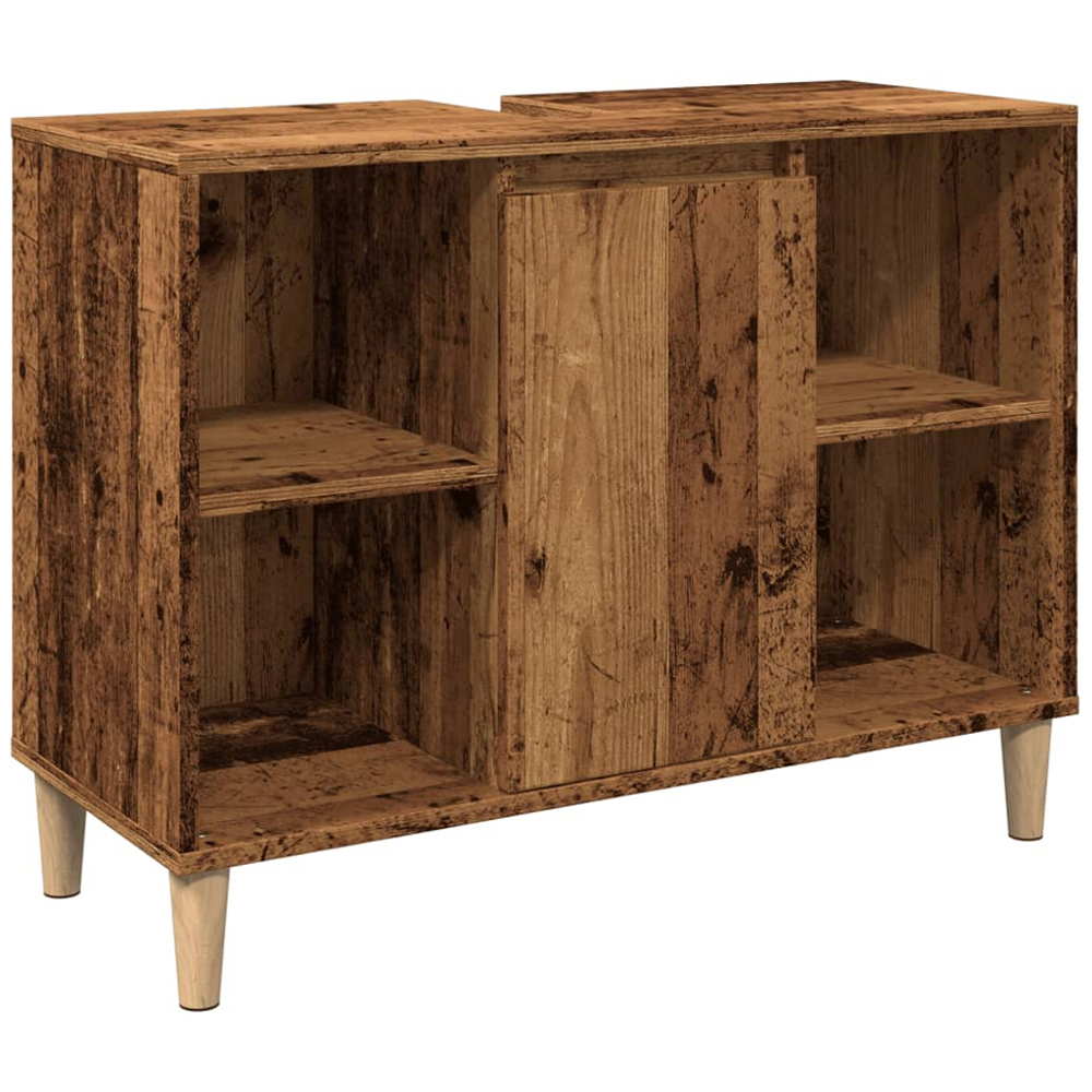 vidaXL Single Door 4 Open Shelf Old Wood Bathroom Sink Cabinet Image 2
