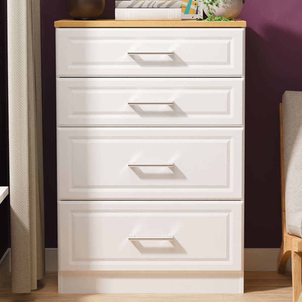 Crowndale Kent 4 Drawer White Ash and Modern Oak Deep Chest of Drawers Ready Assembled Image 1