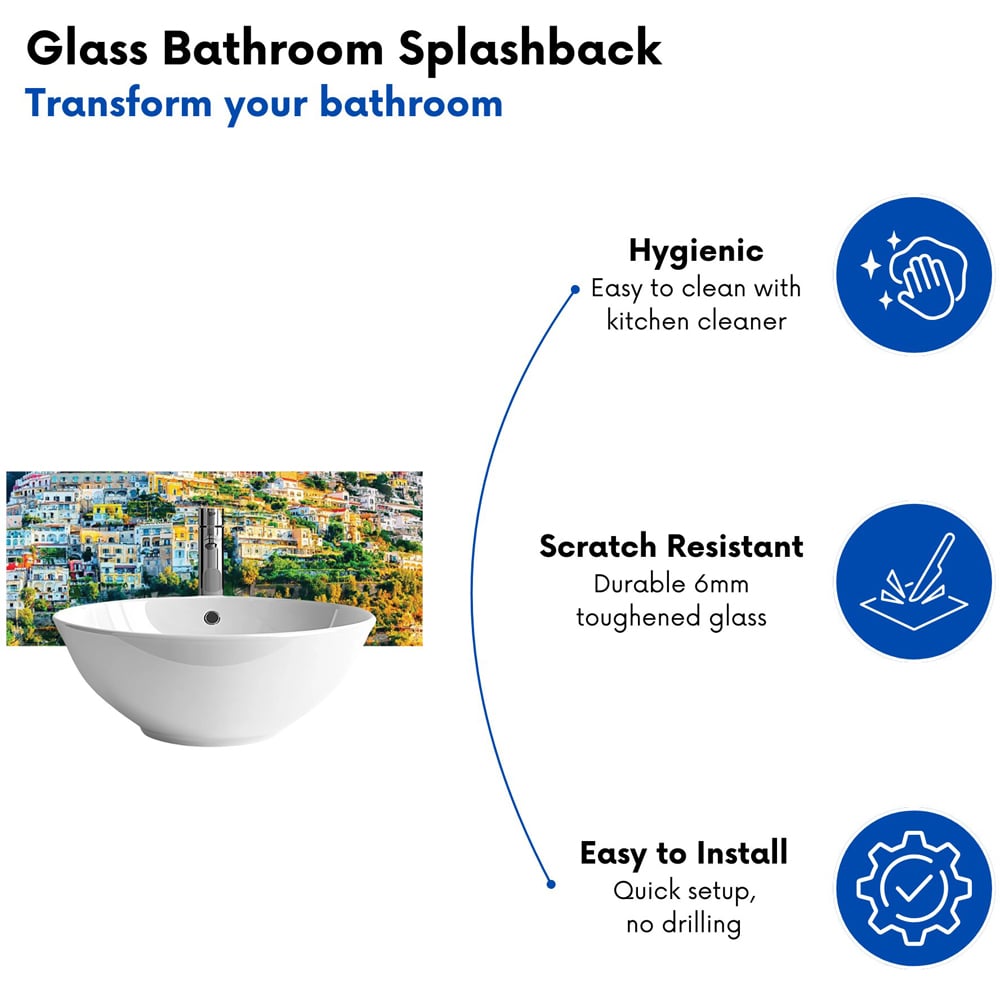 Warren Reed Designer Positano Amalfi Coast Glass Bathroom Splashback 25 x 60cm Image 4