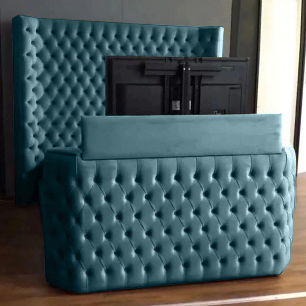 Eleganza Home Elisa Super King Size Duck Egg Plush Velvet TV Bed Frame with Curved Headboard Image 1