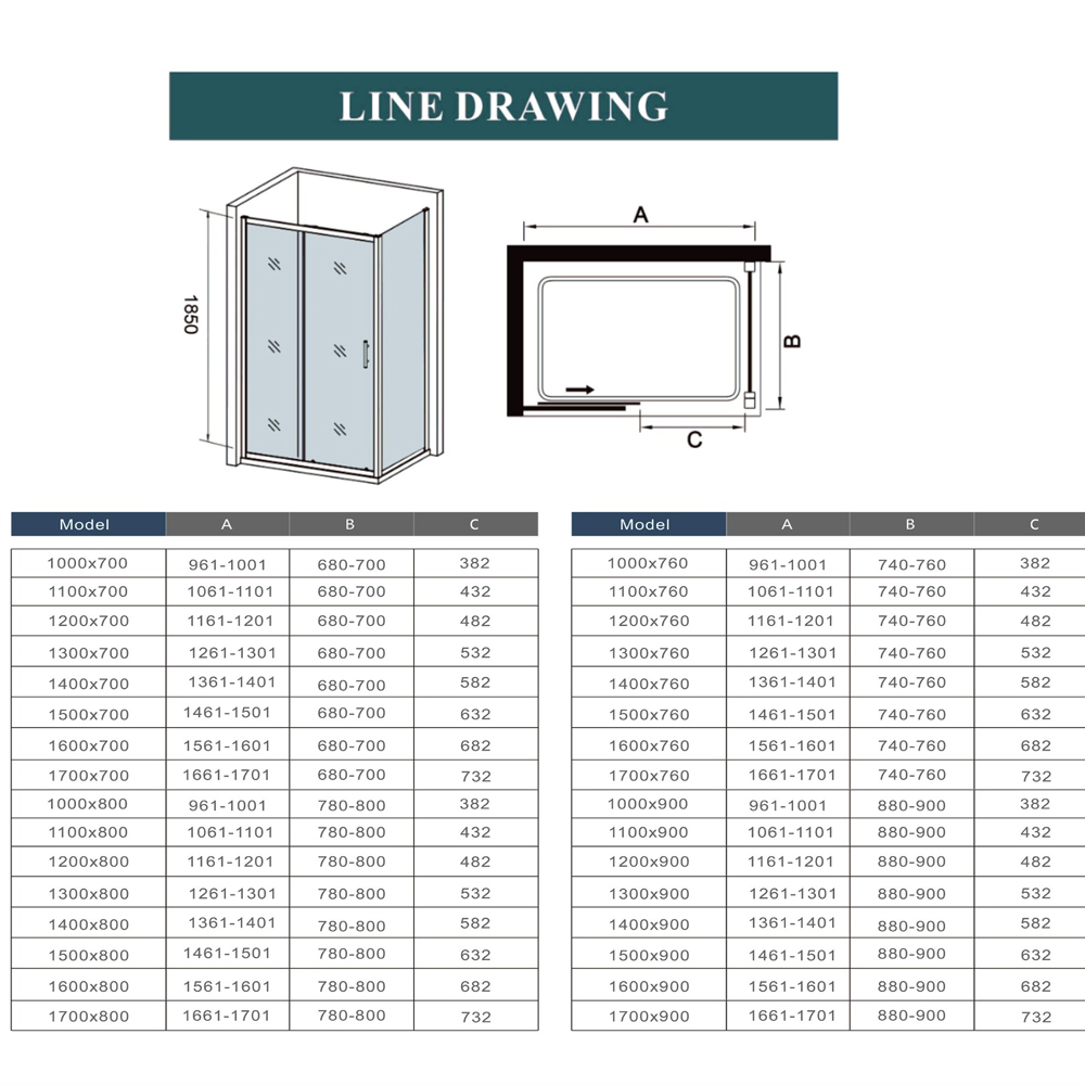 Stech Homes Sliding Shower Door with Side Panel and Shower Tray 1400 x 1850mm Image 2