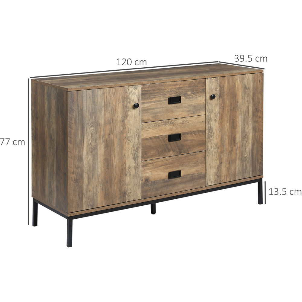HOMCOM 2 Door 3 Drawer Distressed Brown Retro Sideboard Image 9