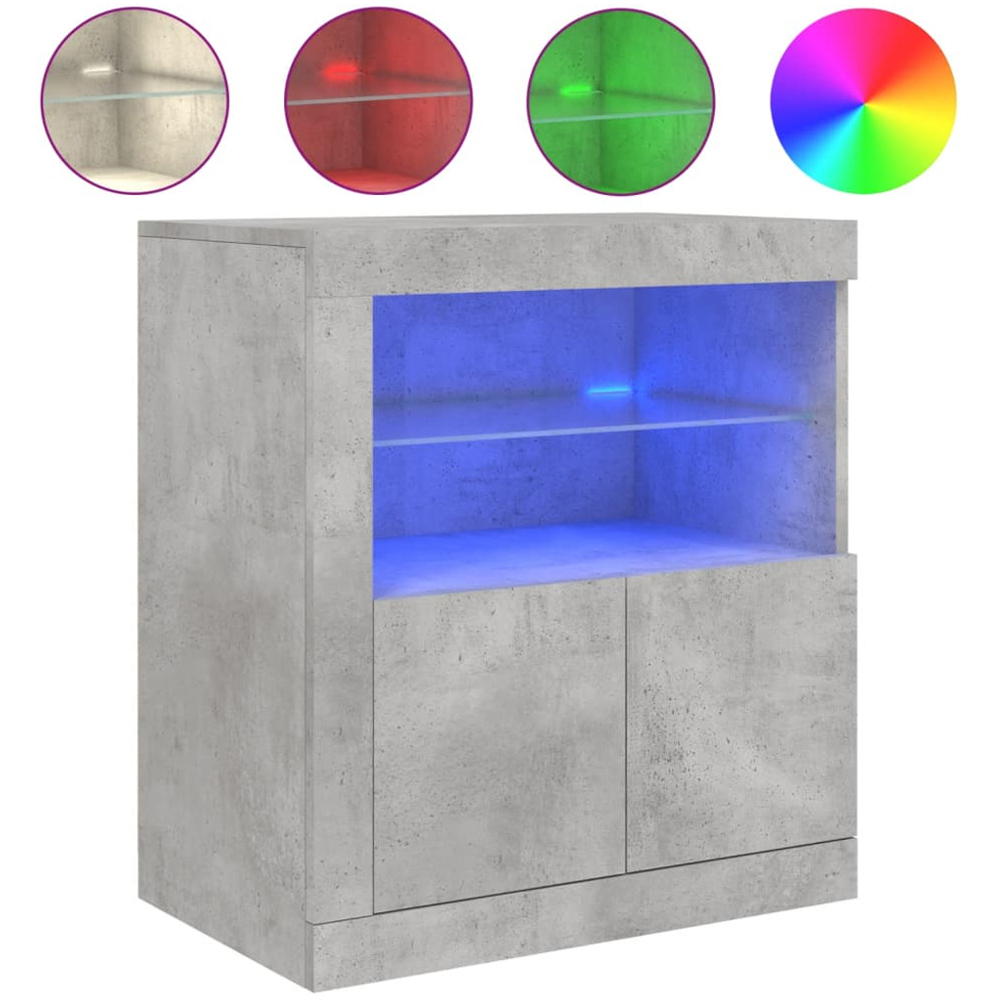 vidaXL 2 Door 2 Shelf Concrete Grey LED Sideboard Image 9