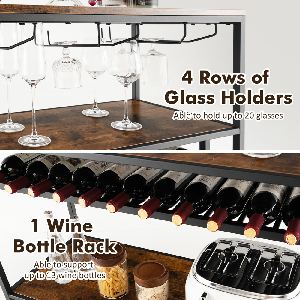 Costway 3 Shelf 14 Bottle Industrial Wine Rack with Glass Holders Image 6