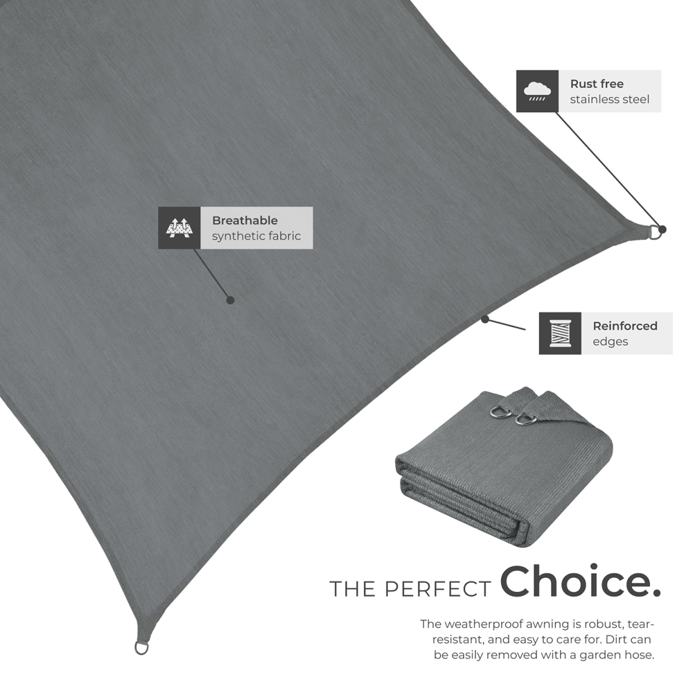 tectake Sonny Grey Water-Resistant Sun Shade Sail 300 x 400cm Image 6