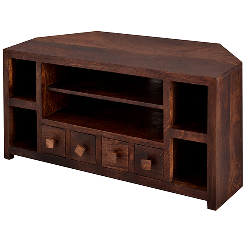 Brooklyn Nihash Toko 4 Drawer 6 Shelf Dark Mango Corner TV Unit Image 5