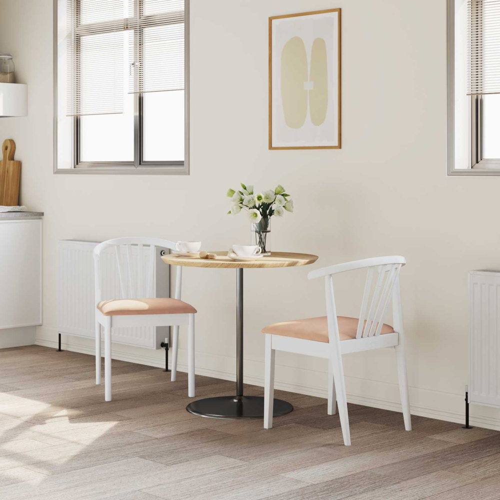 vidaXL Set of 2 White and Brown Rubberwood Vintage Dining Chairs Image 9