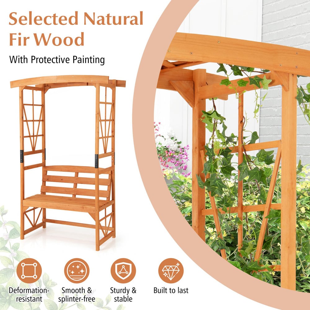 Costway 2 Seater 6 x 4ft Yellow Garden Arbour with Trellis Image 4