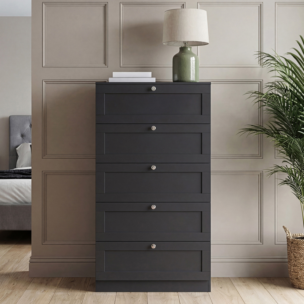 VIDA DESIGNS Altino 5 Drawer Black Shaker-Style Chest of Drawers Image 4