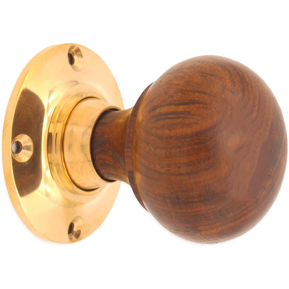 Spira Brass Polished Brass Rosewood Bun Rim and Mortice Door Knob 2 Pack Image 3