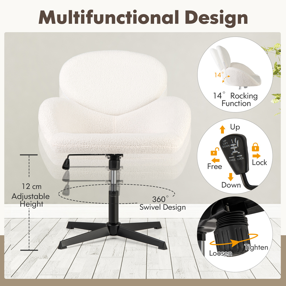 Costway White Height Adjustable Criss Cross Swivel Chair with Rocking Function Image 8