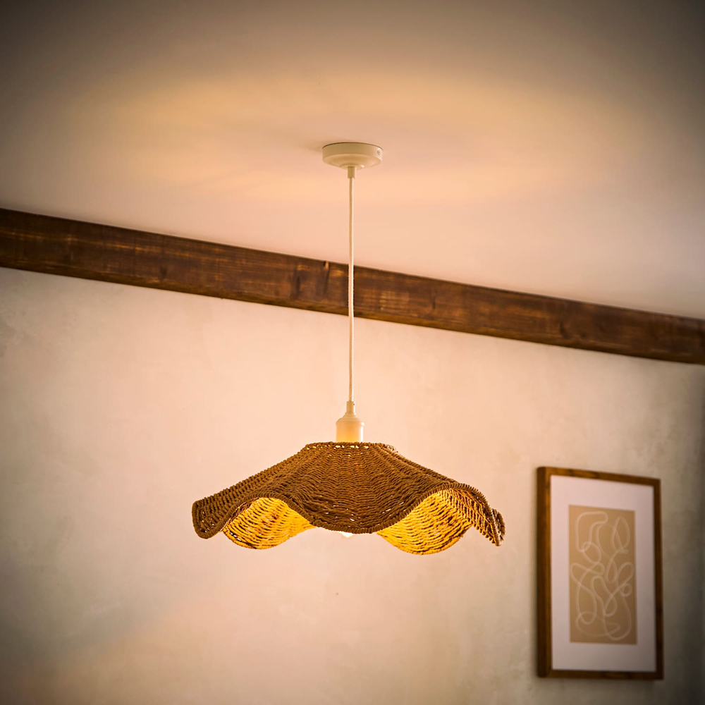 ValueLights Loretta Natural Wicker Wave Shade Ceiling Pendant Light with Bulb 70cm Image 2