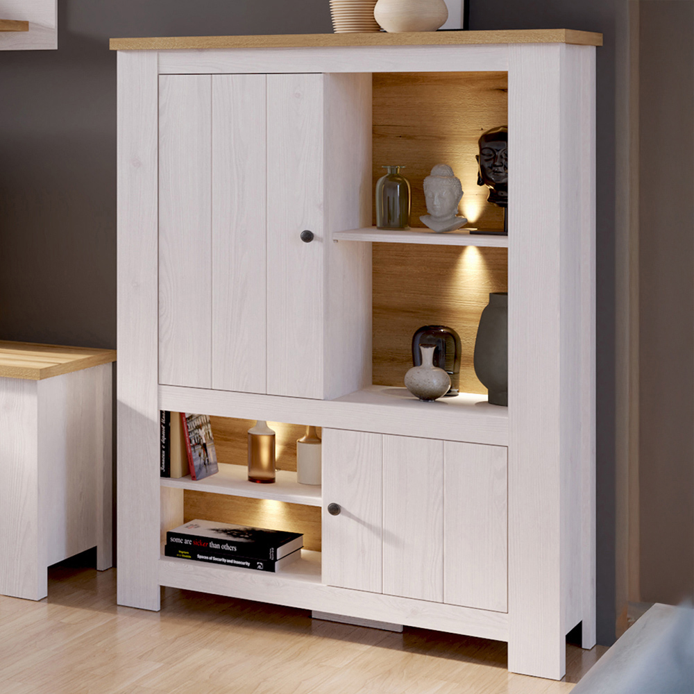 Florence Celesto 2 Door 4 Shelf White and Oak LED Display Cabinet Image 1
