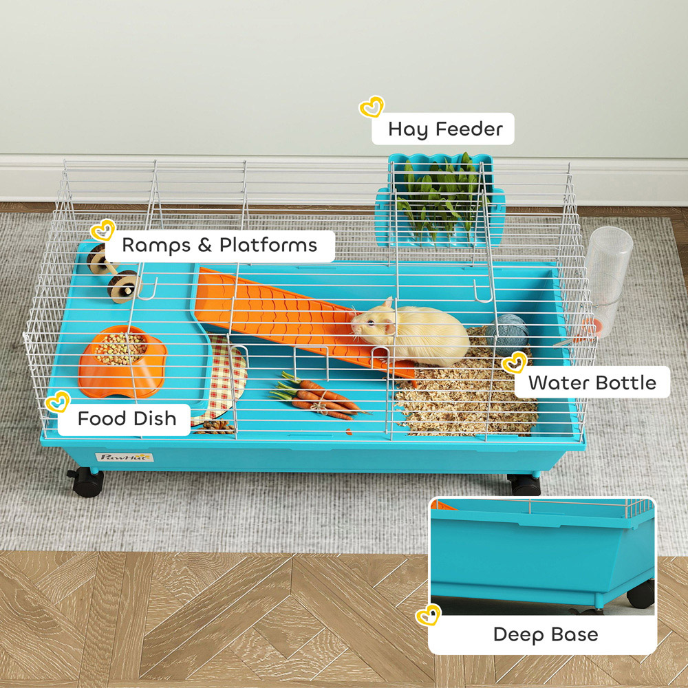 PawHut Small Animal Cage with Wheels and Water Bottle Image 5