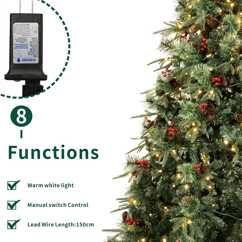 Abrihome 350 Warm White LED Pre-Lit Artificial Christmas Tree with Berries and Pinecones 6.5ft Image 7