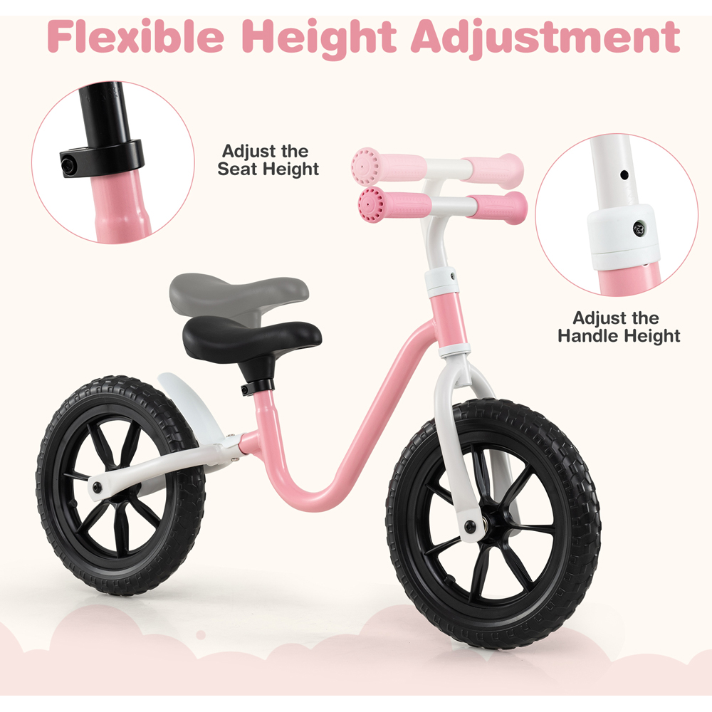 Costway 12 inch Kids Pink Balance Bike with Adjustable Handle and Seat Image 6