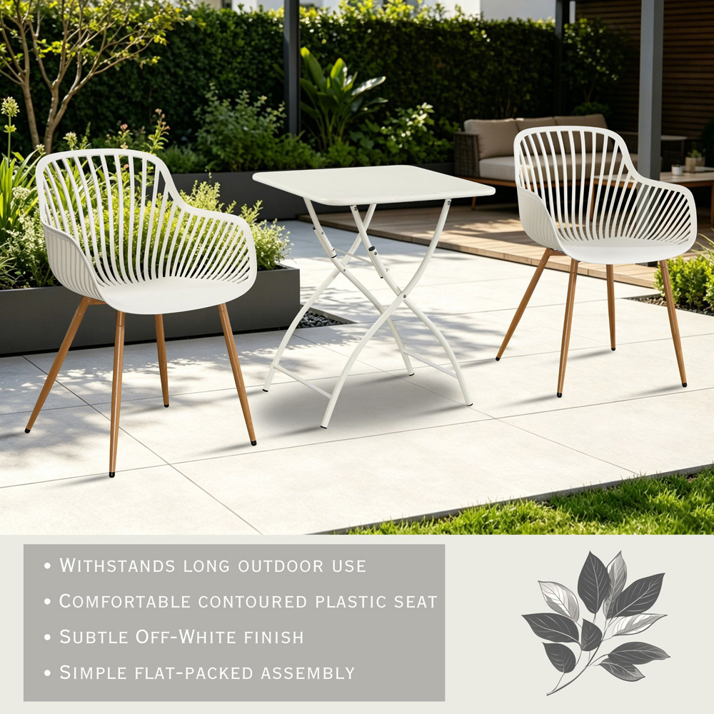 Core Products 2 Seater White Sunray Design Square Metal Foldable Table Garden Bistro Set Image 7