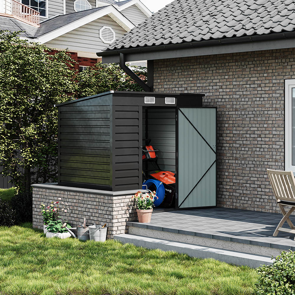 Living and Home 6.1 x 4ft Outdoor Galvanised Steel Storage Shed Black Image 8