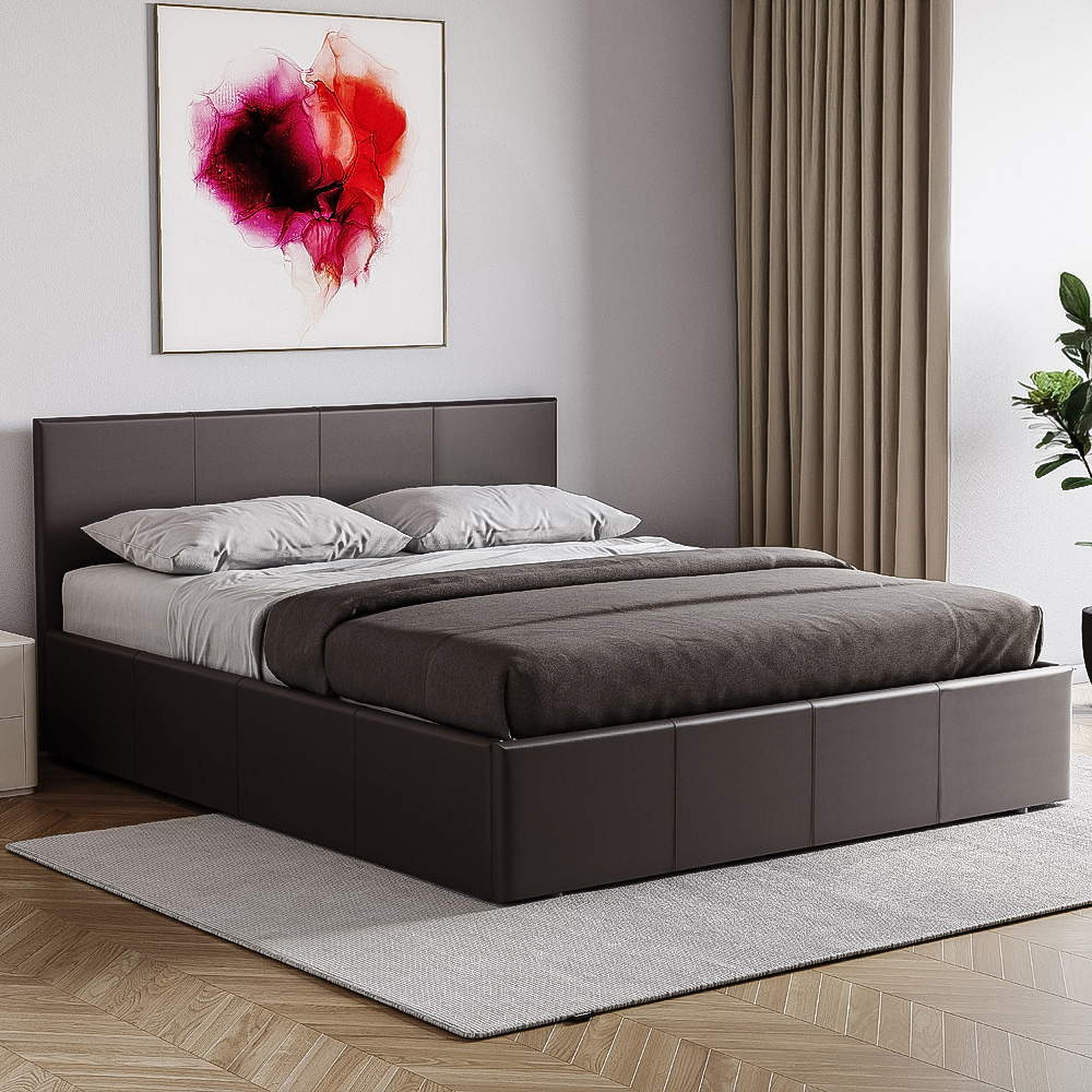 Vida Designs Lisbon Double Brown Faux Leather Ottoman Bed Frame Image 1