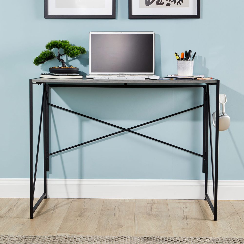 Home Source Brampton Folding Compact Desk with Hook Grey Image 8