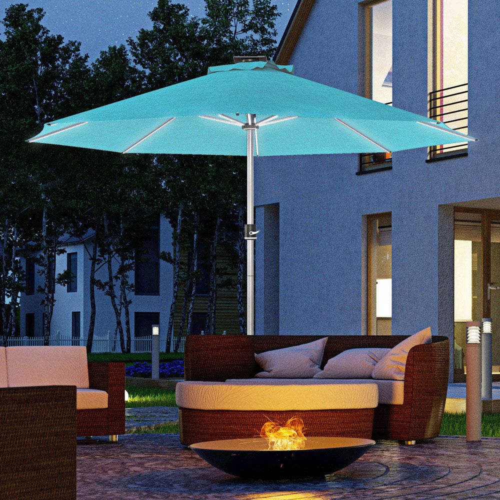 Outsunny Blue Solar LED Umbrella Parasol 3m Image 2