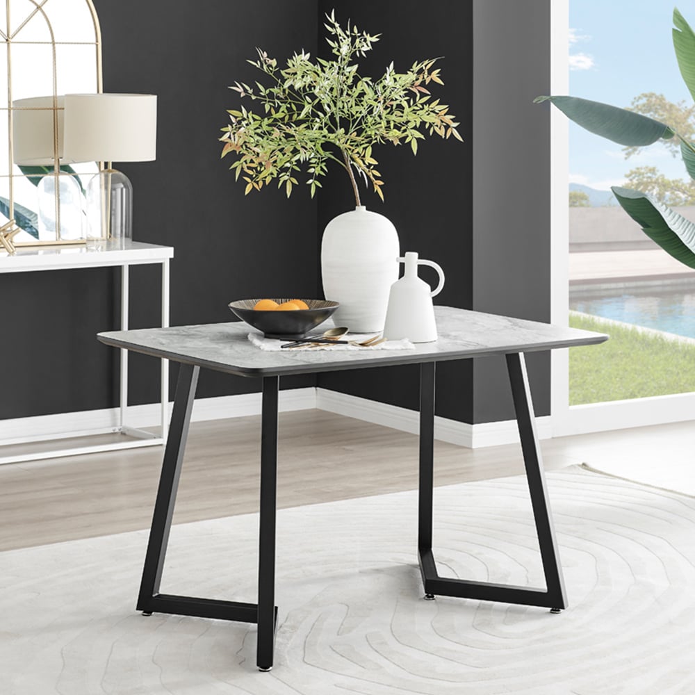 Furniturebox Copeland Valera Marble Effect 4 Seater Dining Set White Green and Gold Image 2