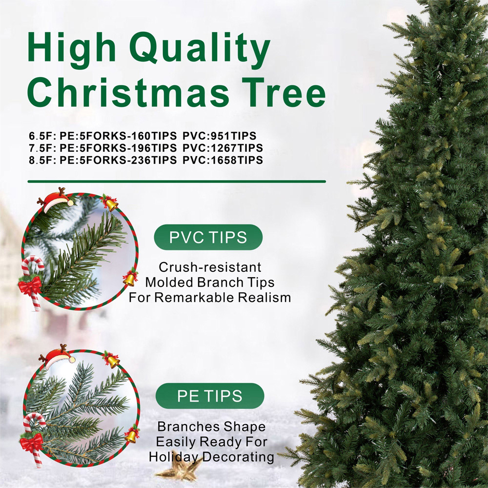 Abrihome 500 Warm White LED Pre-Lit Slim Artificial Christmas Tree with 1463 Mixed Tips 7.5ft Image 5