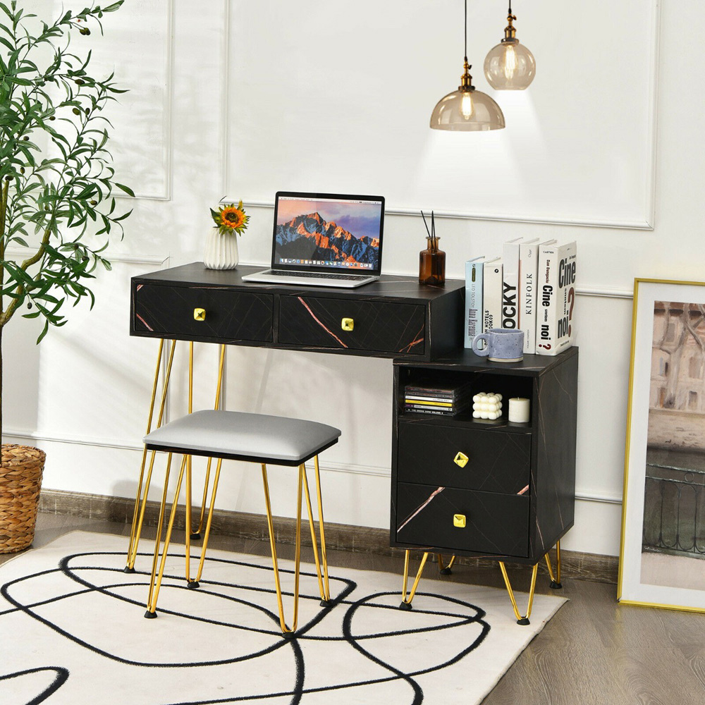 Costway 4 Drawer 2 Shelf Black Vanity Dressing Table Set with LED Mirror Image 3