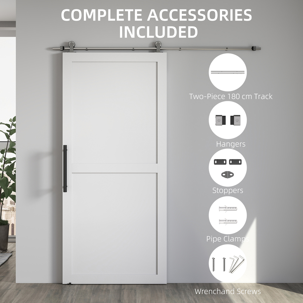 HOMCOM Sliver Tone Smooth Quiet Sliding Door Hardware Kit 180cm Image 8