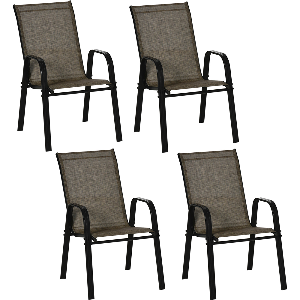 Outsunny Set of 4 Mixed Brown Mesh Stackable Garden Dining Chairs Image 2