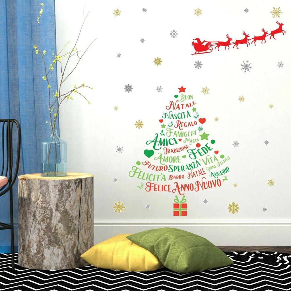 Walplus Italian Quotes Christmas Tree with Santa Sleigh Self Adhesive Wall Sticker Image 2