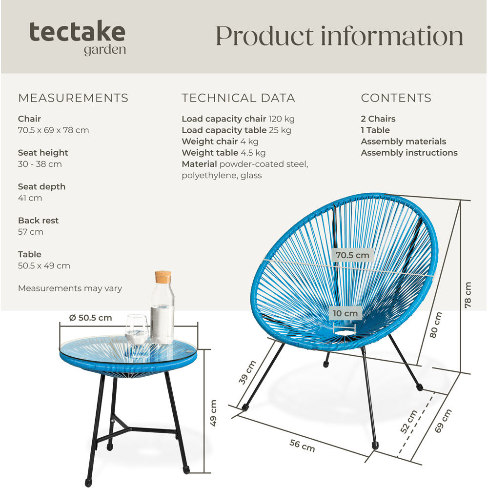 tectake Santana 2 Seater Blue Bristo Set Image 9
