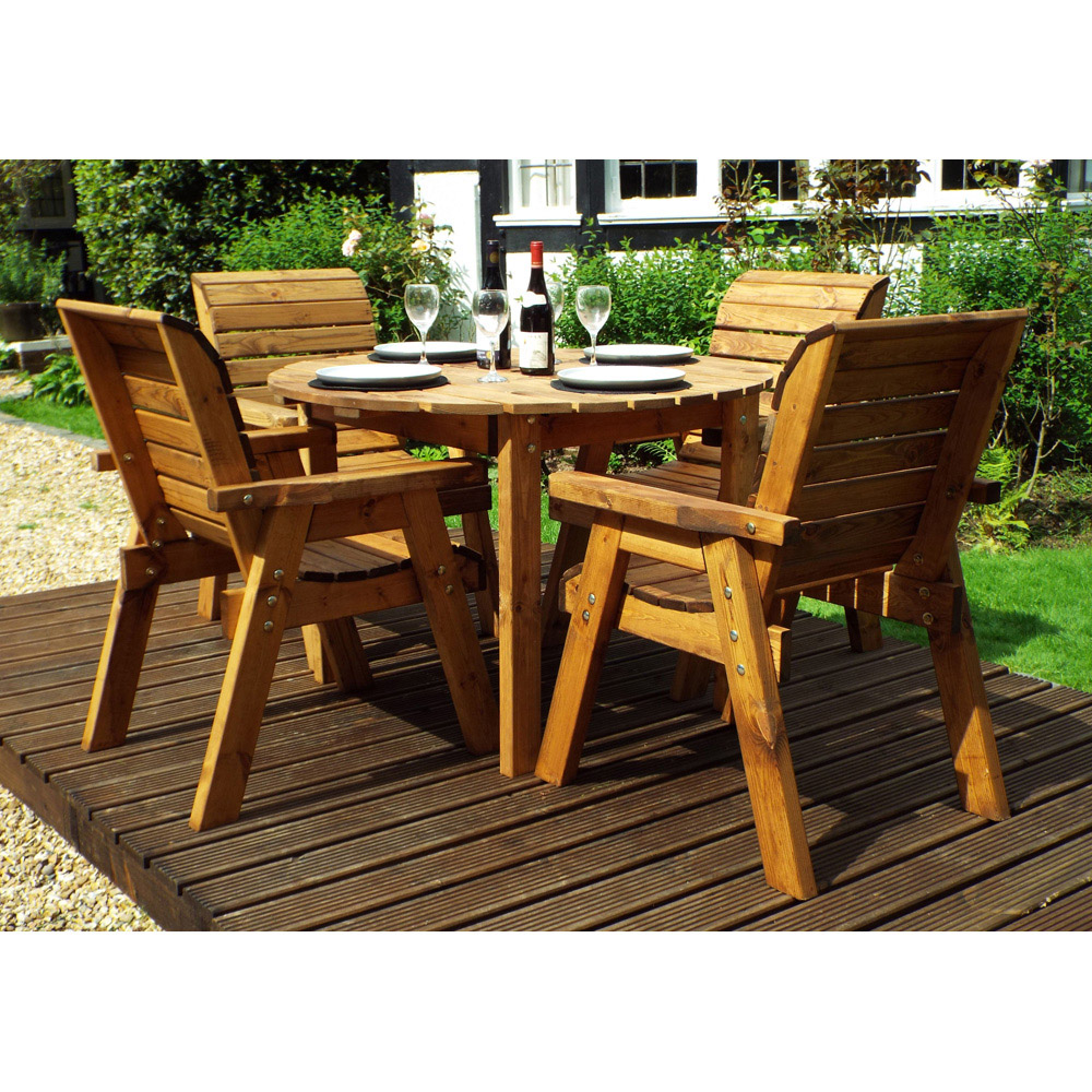 Charles Taylor Solid Wood 4 Seater Round Outdoor Dining Set with Green Cushions Image 5