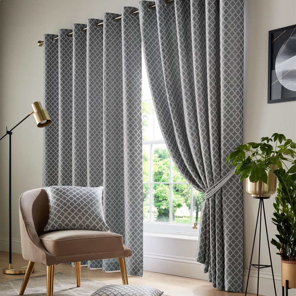 Alan Symonds Wold Latte and White Ring Top Eyelet Curtains 117cm x 137cm Image 1