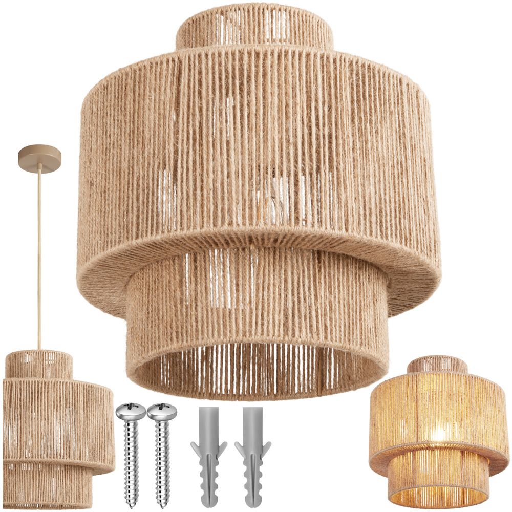 tectake Allegra 3-Tier Boho Chic Jute Fibre Pendant Light Image 2