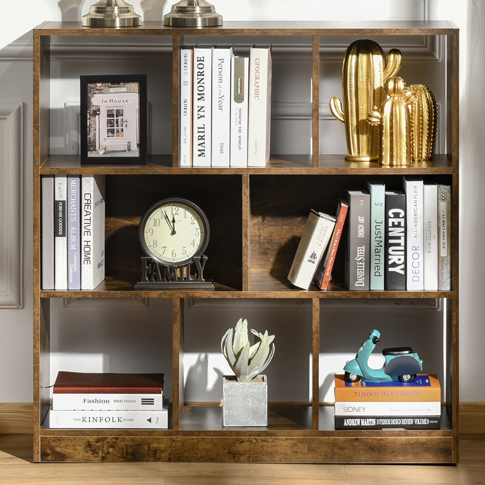 HOMCOM 3 Shelf Rustic Brown Bookcase Image 1