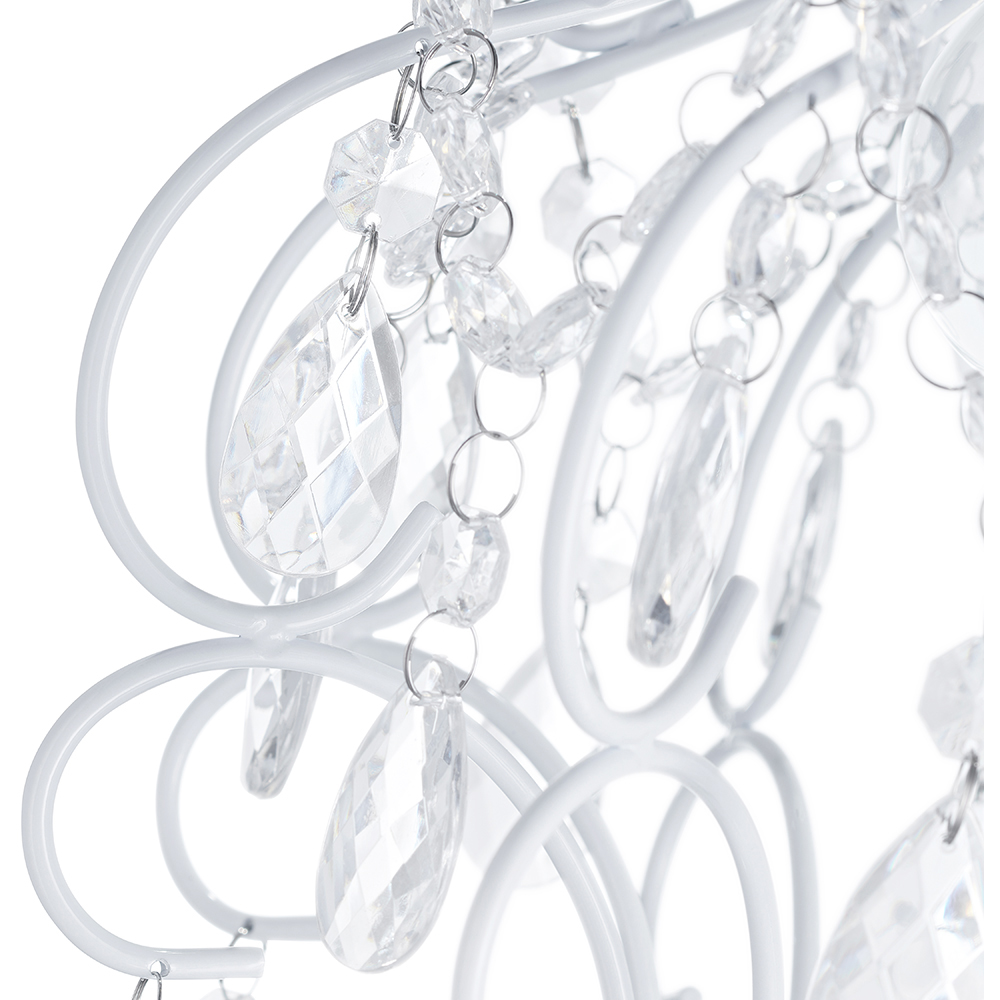 Happy Homewares Matt White Chandelier Style Pendant Shade with Clear Acrylic Droplets Image 3