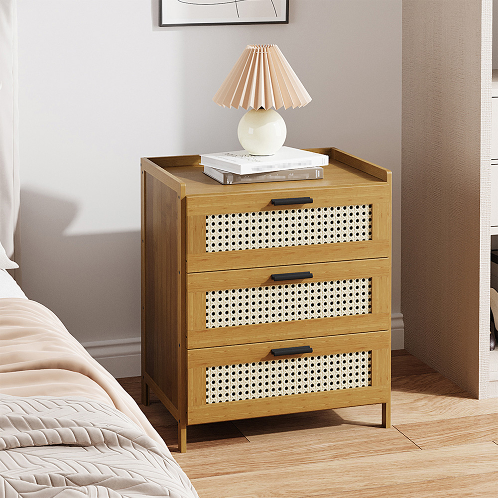 Living and Home 3 Drawer Tawny Rattan Bedside Table Image 8
