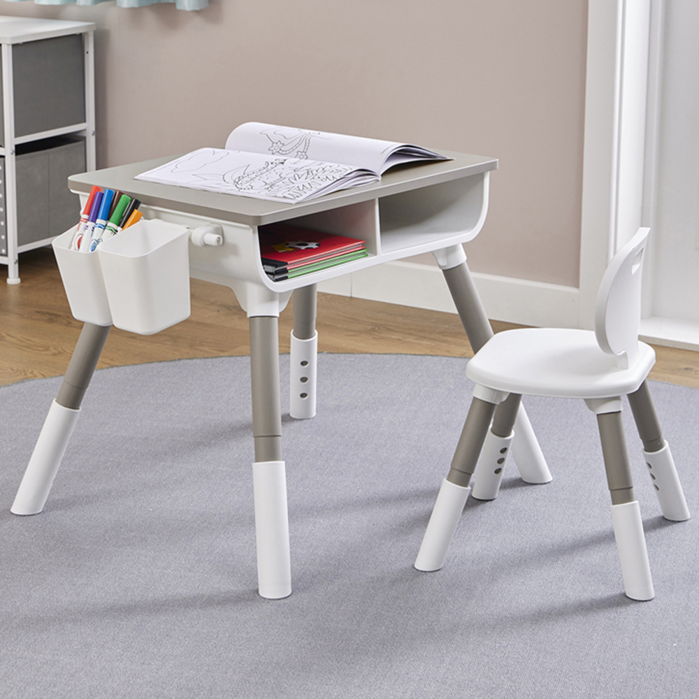 Liberty House Toys White and Grey Adjustable Table and Chair Set Image 1