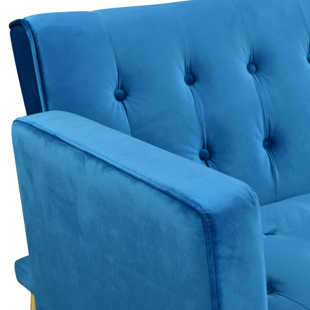 Comfy Living 3 Seater Blue and Gold Plush Velvet Sofa Bed Image 4