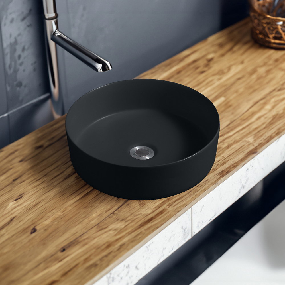 Limoge Matte Black Vertical Thin Edge Round Countertop Basin 360mm Image 2