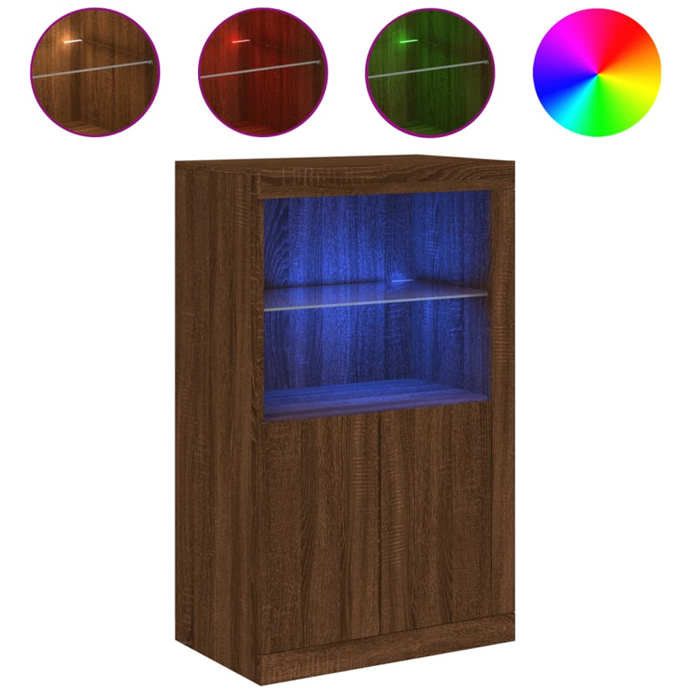 vidaXL 2 Door 2 Shelf LED Brown Oak Side Cabinet Image 6
