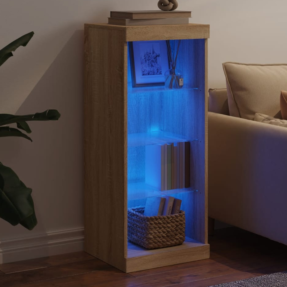 vidaXL 4 Shelf Sonoma Oak Narrow Sideboard with LED Lights Image 1