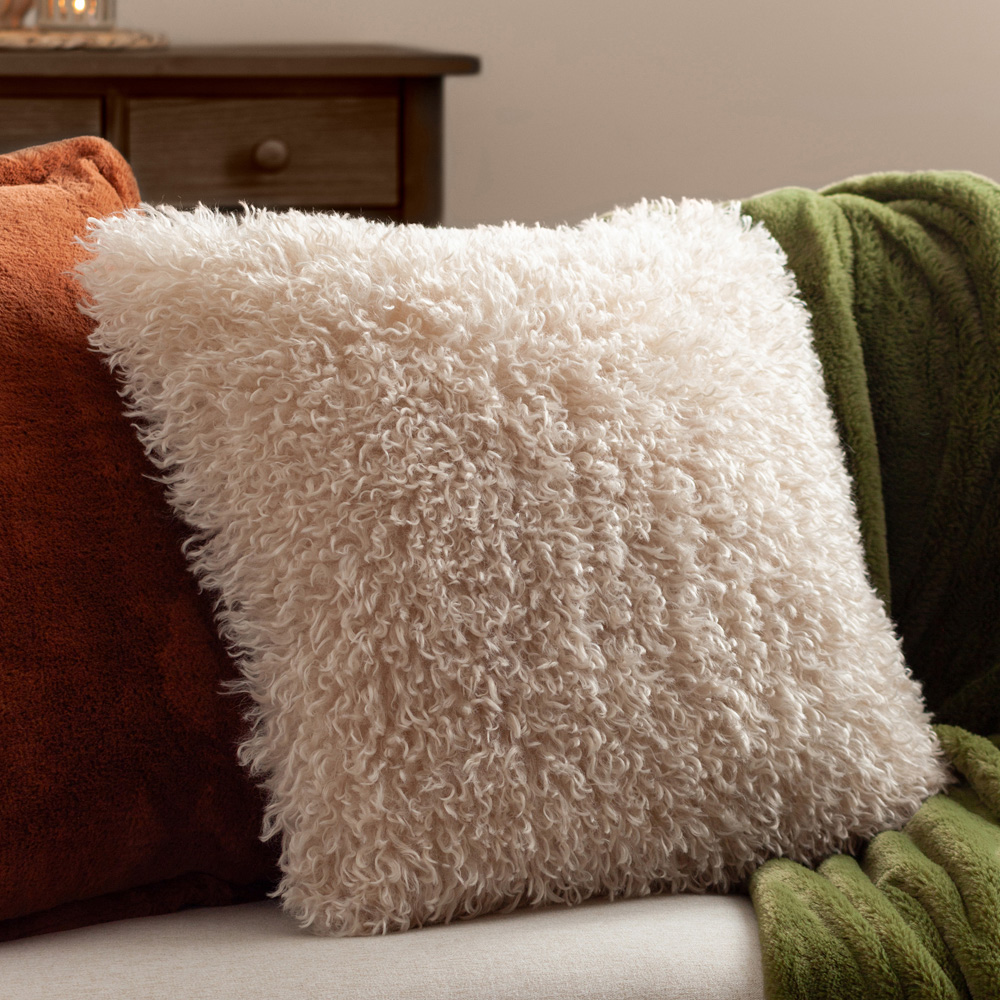 Furn Rowan Natural Faux Fur Reversible Cushion 50 x 50cm Image 2